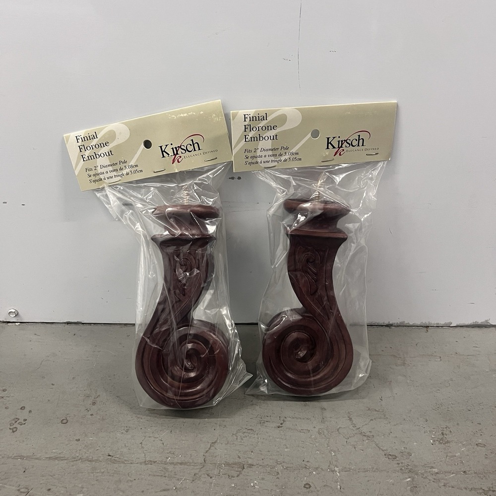 Kirsch Finial Florone Embout Set of 2 Fits 2" Diameter Pole‎ Mahogany Wood Look